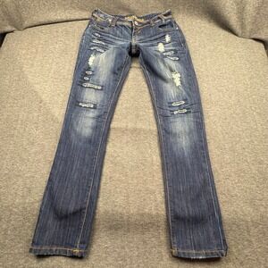 Almost Famous Jeans Junior 11 Distressed Ripped Low Rise Whiskering‎
